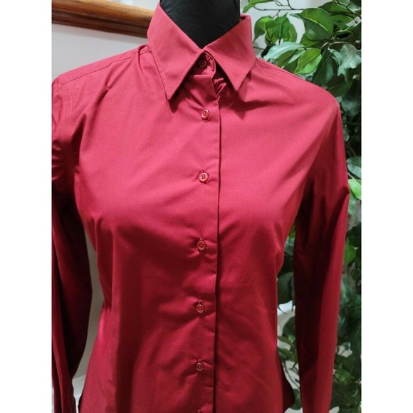 Forsyth Women's Burgundy Cotton Long Sleeve Collared Button Up Top Size Small - Picture 4 of 12